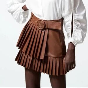 Zara Pleated Leather Skirt